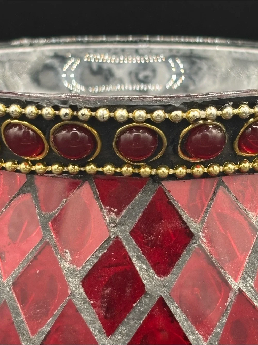 RED MOSAIC HURRICANE GLASS VASE/CANDLE HOLDER  6” Tall